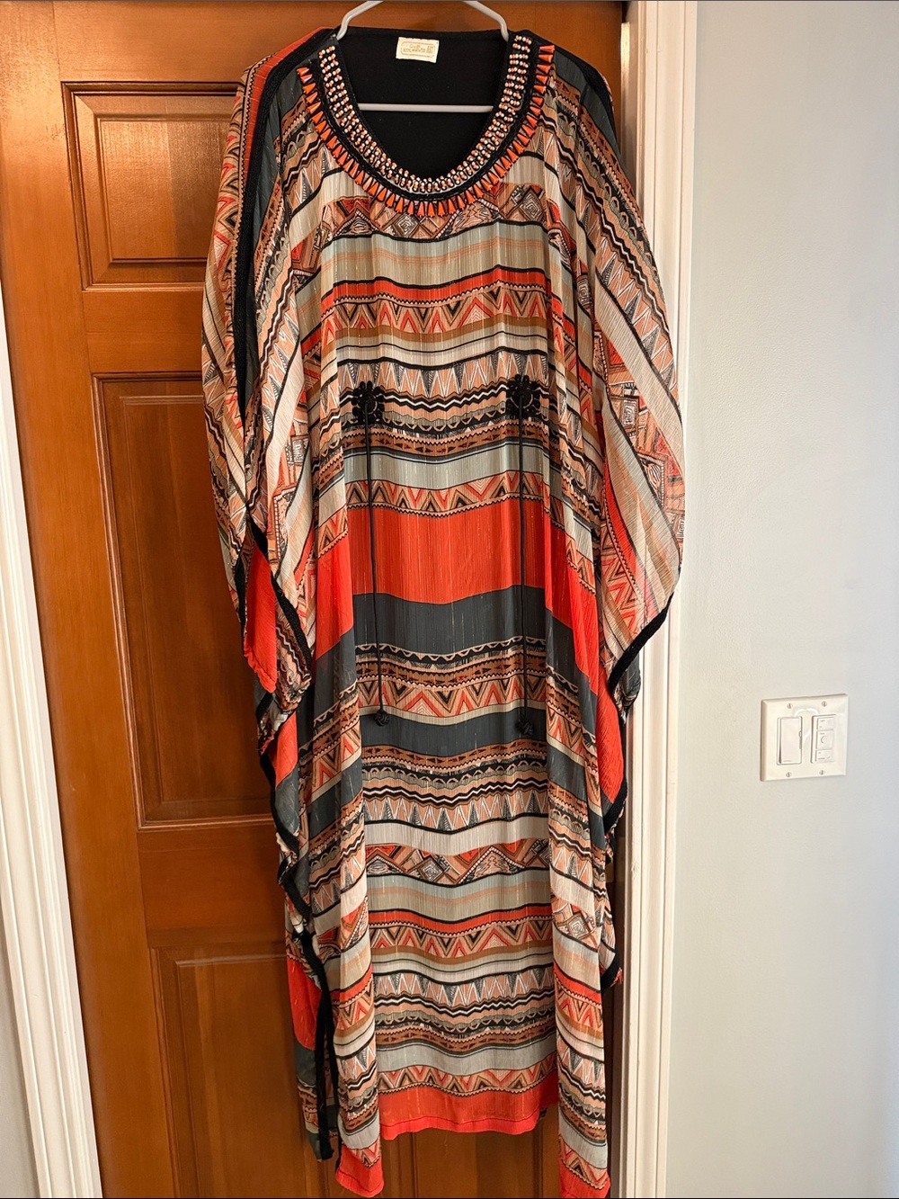 Scotch & Soda Coral and Black Geo-Print Maxi Caftan